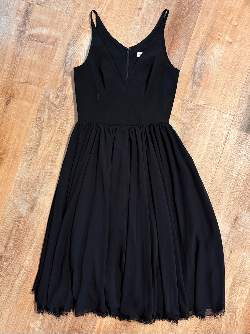 Dress the Population Alicia Dress Black Chiffon Midi Twirl V-Neck Size S - Picture 9 of 15